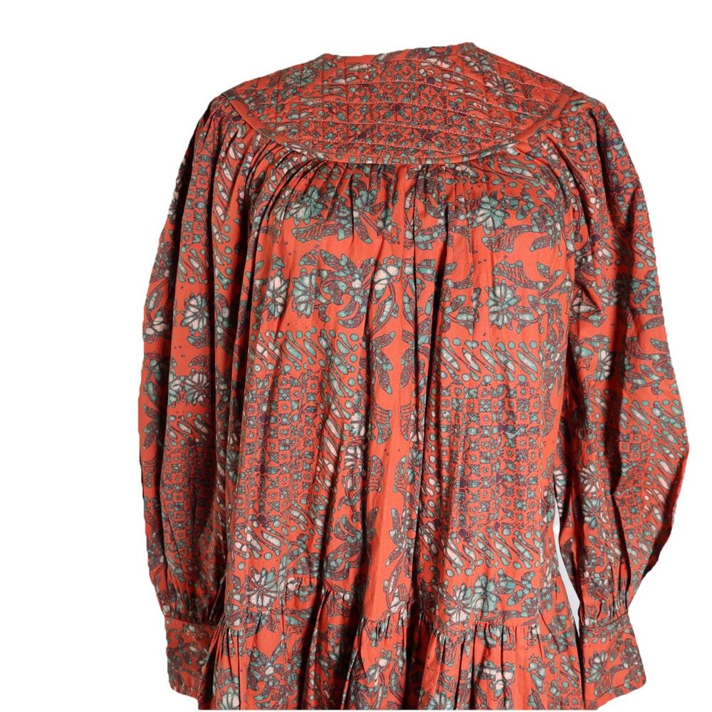 ULLA JOHNSON Ria Gathered Printed Cotton Poplin Mini Dress In Clementine Size 00 - Picture 5 of 15